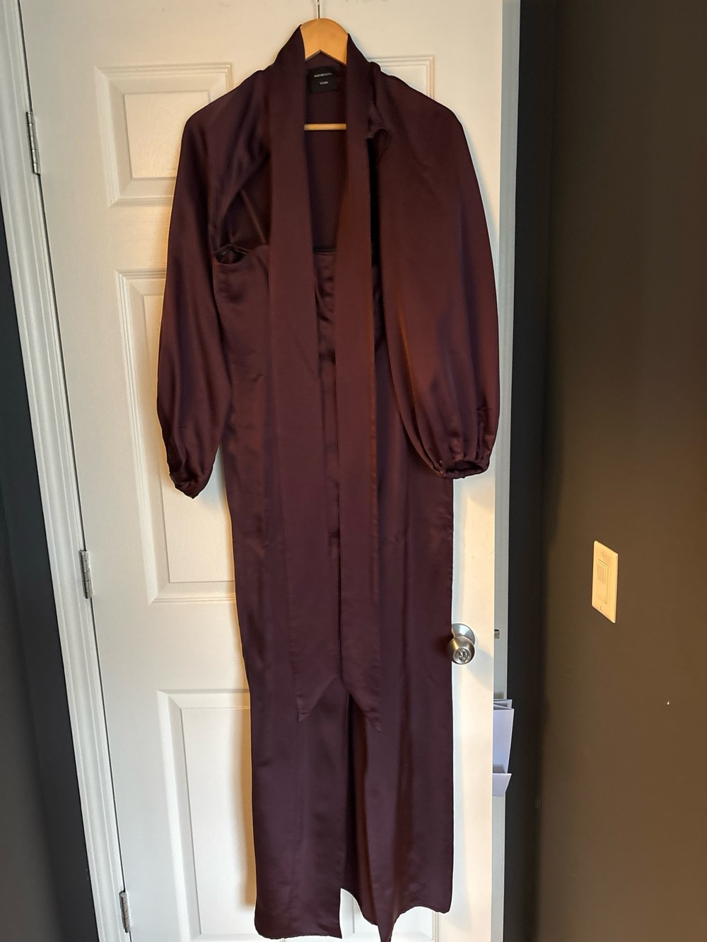 Massimo Dutti Studio Aubergine Long Satin Slit Dress and Cape Set, Size M - Picture 2 of 3